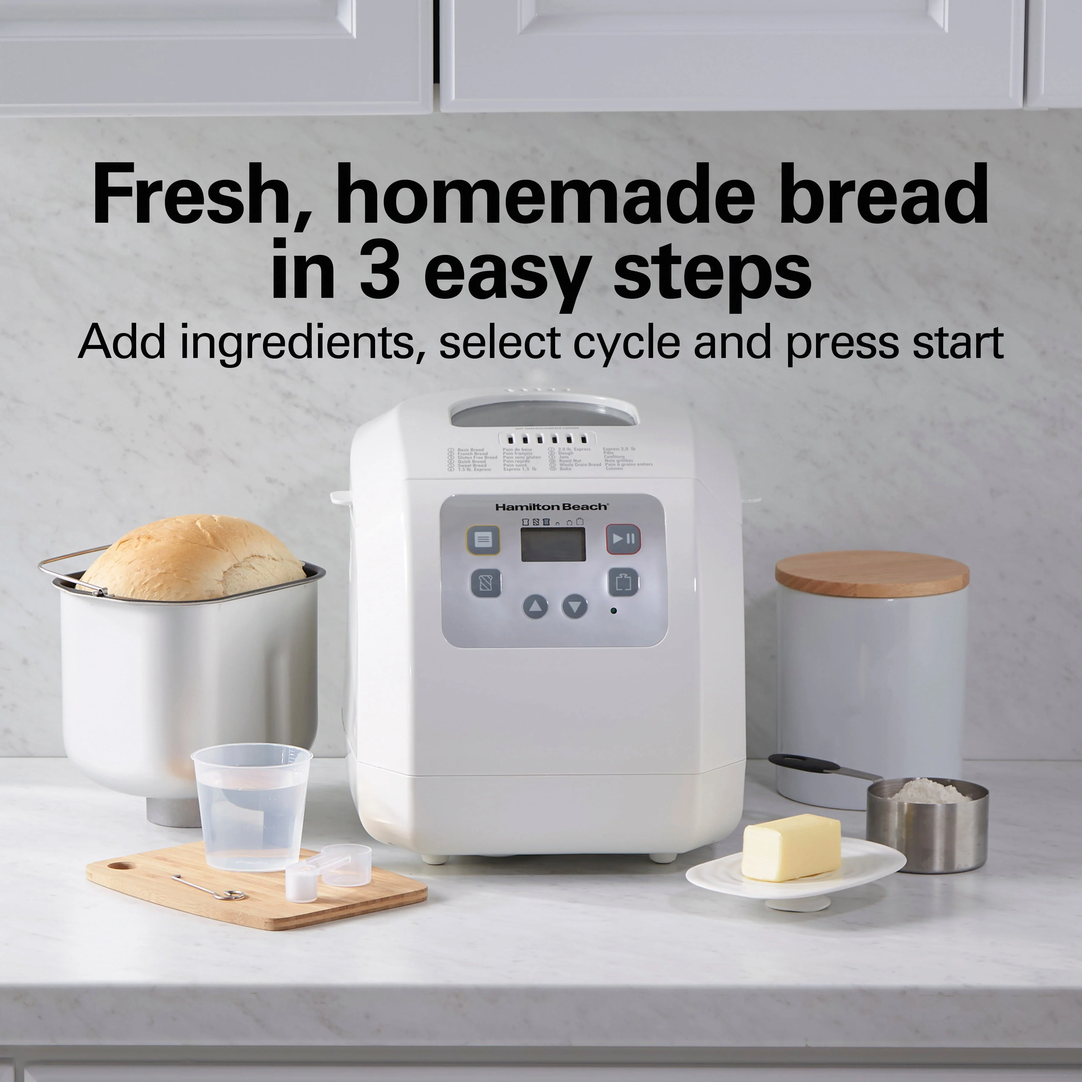 Hamilton Beach Bread Maker Machine, Digital, Programmable, 12 Settings plus Gluten Free, 2 lb Capacity, White 29981