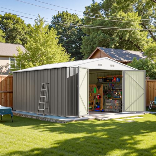 Patiowell 5x3 FT Outdoor Storage Shed, Tool Shed with Sloping Roof and Lockable Door, Metal Shed for Backyard Garden Patio Lawn, Brown