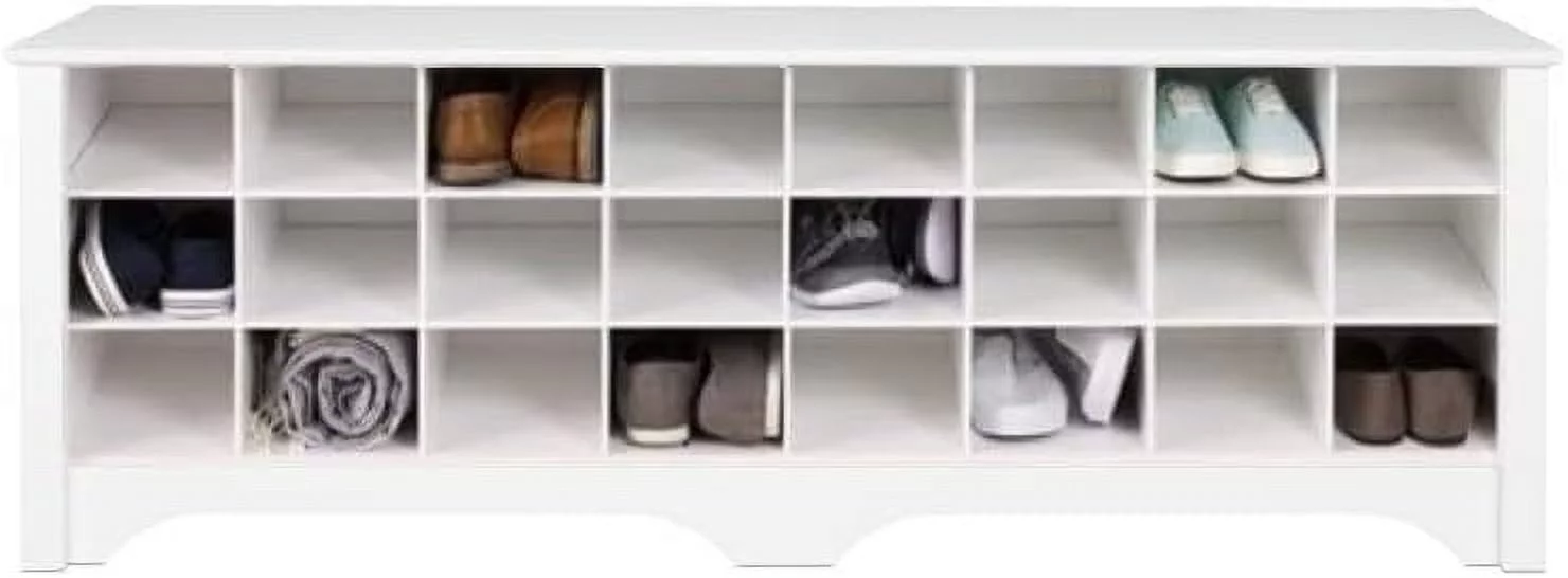 Wide 24-Pair Shoe Cubby Bench, Shoe Rack, Shoe Storage For Entryway, Mudroom, Hallway, Closet And Garage, White