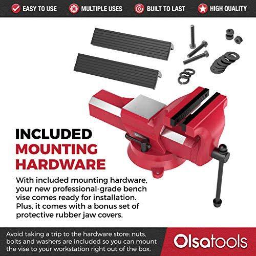 Olsa Tools 4 inch Bench Vise | 360° Swivel Base | 5,500 lb Clamping Force | for