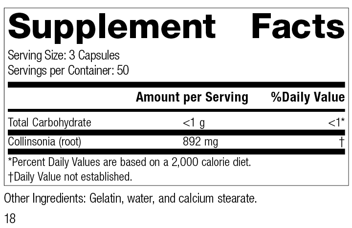 Collinsonia Root, 150 Capsules - Kansas Nuitrition - HNZSDS