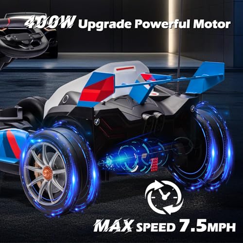 36V Licensed BMW Electric Go Kart, 7.5 MPH Drift Kart with 600W Motor, Outdoor Driftable Kids Race Pedal Go Karting Car w/Adjustable Seat, Lights