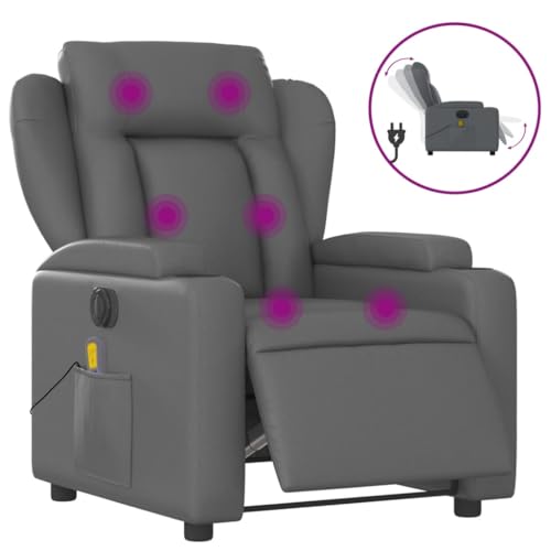 Electric Massage Recliner Chair Gray Faux Leather