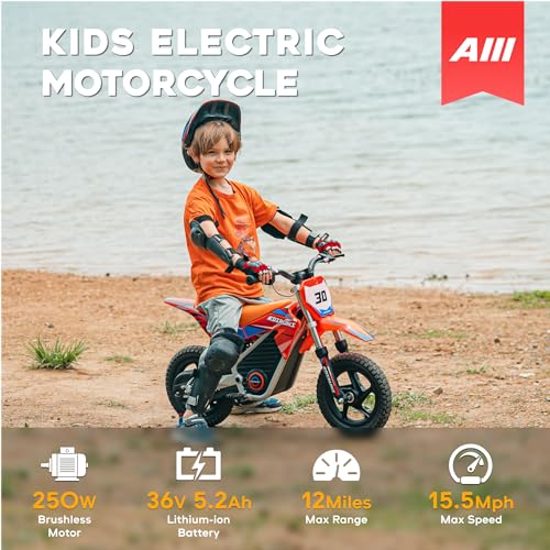 AIII Electric Dirt Bike for Kids 3-7, High Performance Racing Grade Motorcycle, Up to 8MPH, 2 Speed Settings, 12-Inch Off-Road Tires