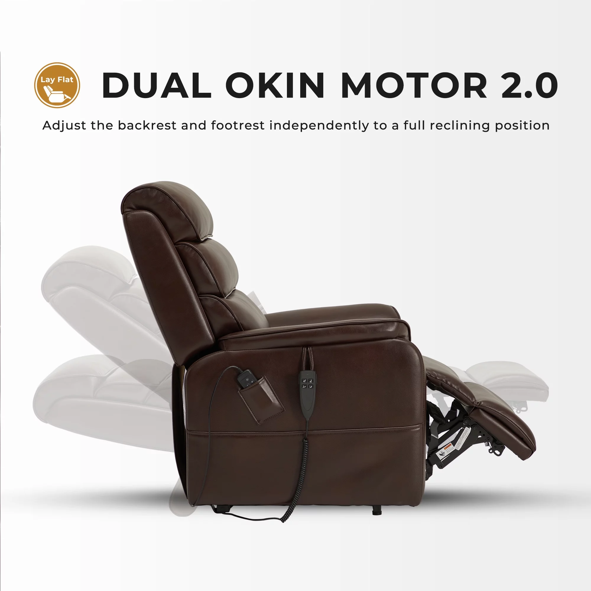 Dual Motor Lift Recliner with Massage Heating (Brown Faux Leather-9188)