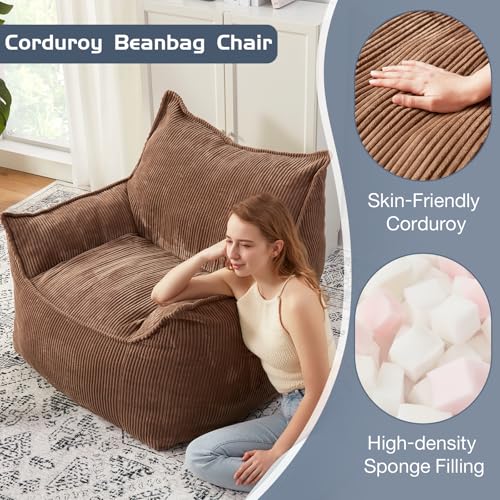 Giant Bean Bag Chair Sofa for Adults Teens, Comfy Corduroy Large Bean Bag Chairs with Armrests for Bedroom Living Room