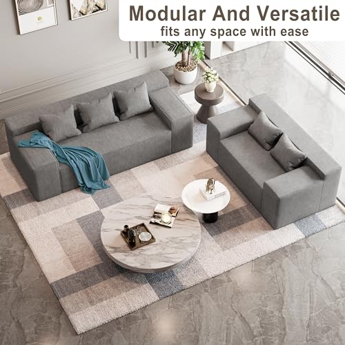 Modern Loveseat, Sofa Couch in a Box, No Assembly Needed, with 2 Pillows, Cat-Scratch Resistant Linen,Small Sofa for for Small Space, Living Room