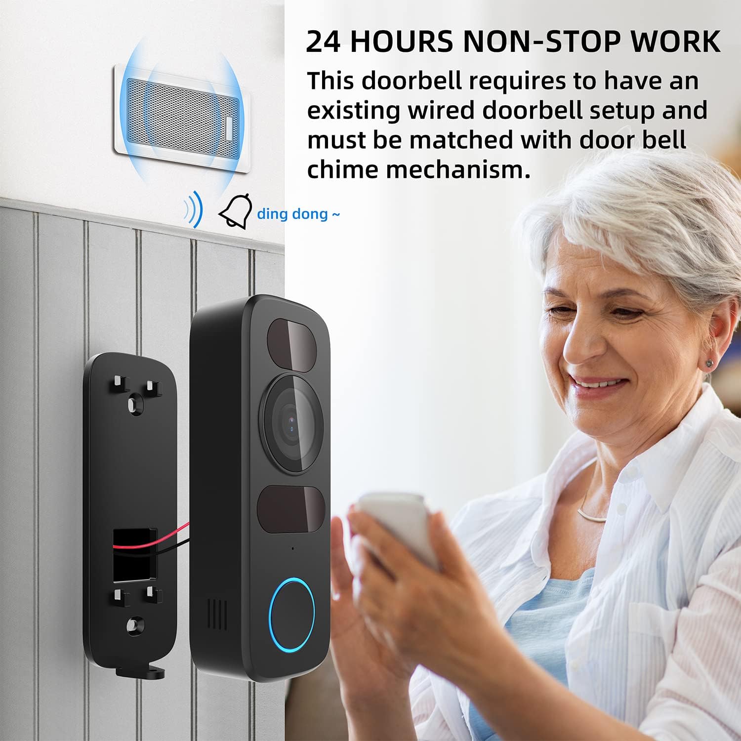 JLAZGJ Wired Video Doorbell Camera, 1080P HD, 140° View, IR Night Vision, Motion Detection