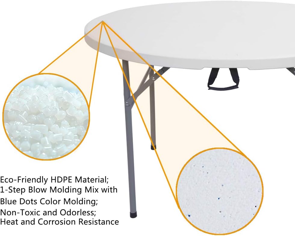 VINGLI 48 Round Bi-Folding Commercial Table, 4 Feet Portable Plastic Dining Card Table for Kitchen or Outdoor Party Wedding Event, White Granite
