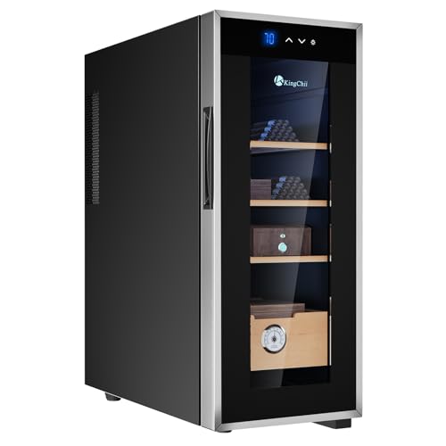 KingChii 16L Electric Cigar Humidors Temperature Control System, Cooling & Heating Humidor Cabinet with Spanish Cedar Wood Shelves & Hygrometer