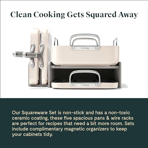 Caraway Square Cookware Set - Square Pans Set - Perfect for Griddling, Toasting, Searing, Roasting, and More - Non-Stick Ceramic Coated Pans