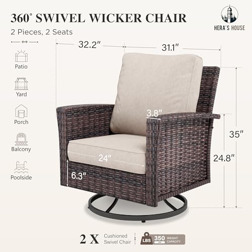 HERA'S HOUSE High Back Patio Furniture Set with Swivel Chairs, Outdoor Wicker Conversation Sets with 5.5" Comfy Cushions, 4 Piece Outside Sofa Sets