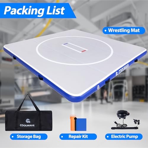 COOLWAVE 10x10 FT Inflatable Wrestling Mat Jiu Jitsu and BJJ Mats for Home with Soft Landings and Nice Bounce Great for MMA, Martial Art, Boxing