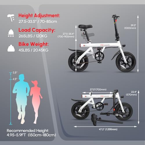 PEXMOR Electric Bike for Adults, 350W Motor (Peak 500W) Ebike 36V 6AH Battery, 14" Folding Commuter City Electric Bicycle for Adults/Teens