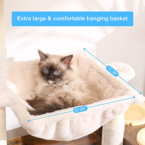 Hey-brother Cat Tree with XL Litter Box Enclosure, All-in-one Cat Tower for Indoor Cats with Large Hammock, Bed, Food Station, Scratching Posts