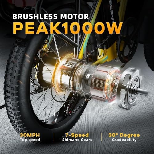 1000W Folding Electric Bike, 48V 20.8AH Large Removable Battery E-Bike, 30+MPH, 80 Miles Max Range, 20" Fat Tire Electric Bike for Adults