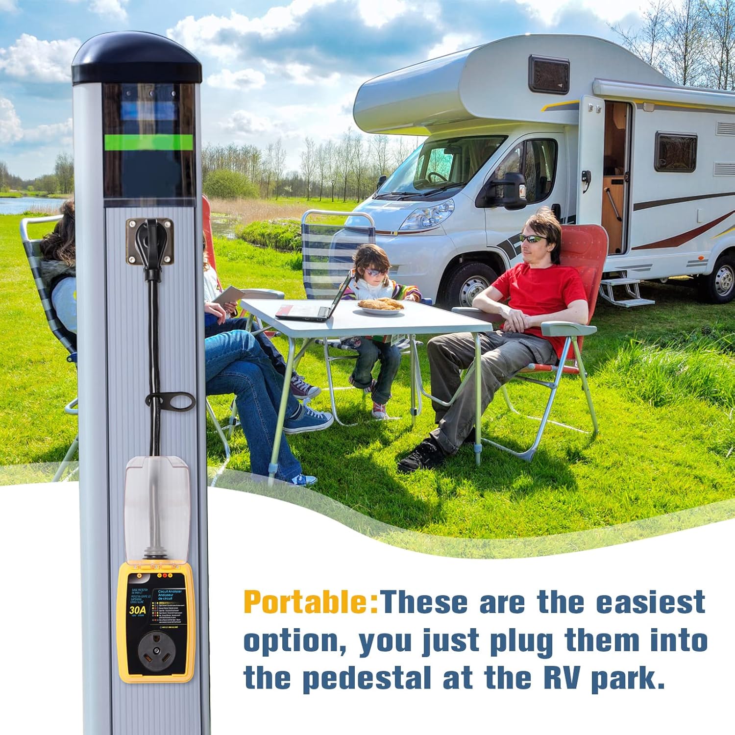 M1A2 New Generation RV Surge Protector 30 Amp with Waterproof Cover Camper Anti-Theft Circuit Analyzer Tester Plug with UL Tested