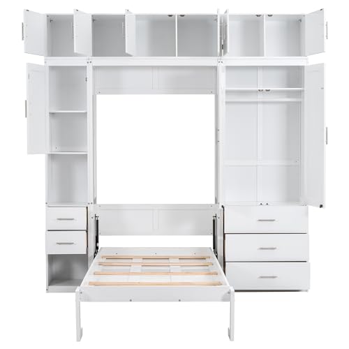 Harper & Bright Designs Twin Size Murphy Bed Cabinet Wall Bed Chest with Storage Shelves