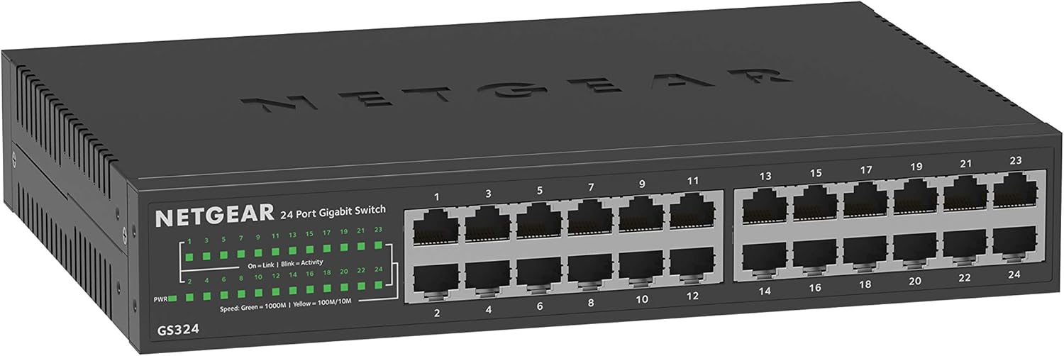 NETGEAR 24-Port Gigabit Ethernet Unmanaged Switch (GS324) - Desktop, Wall, or Rackmount, Silent Operation