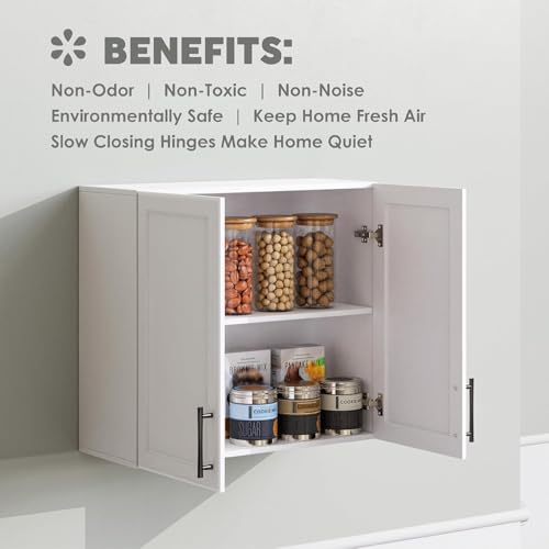 Wall Storage Cabinet - Kitchen Laundry Wall Amount Cabinet with Two Shaker Doors and Shelf, in Grey, 24'Wx2 Pcs