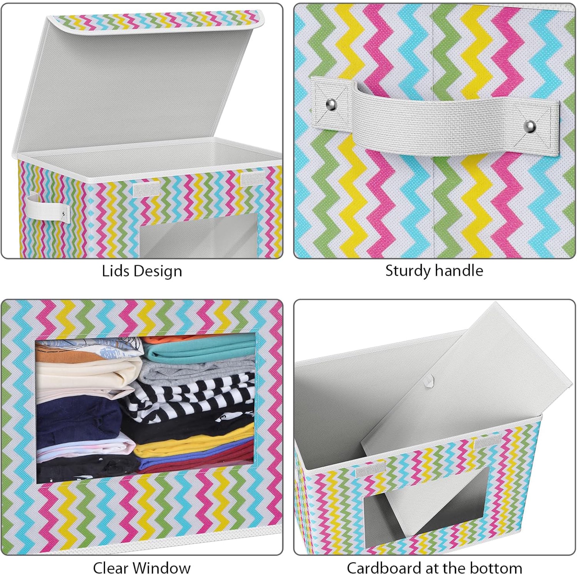 Fabric Foldable Storage Boxes [4-Pack] Large Collapsible Stackable Storage Bins with Lids, Closet Organizers and Storage Cube Basket for Home, Office