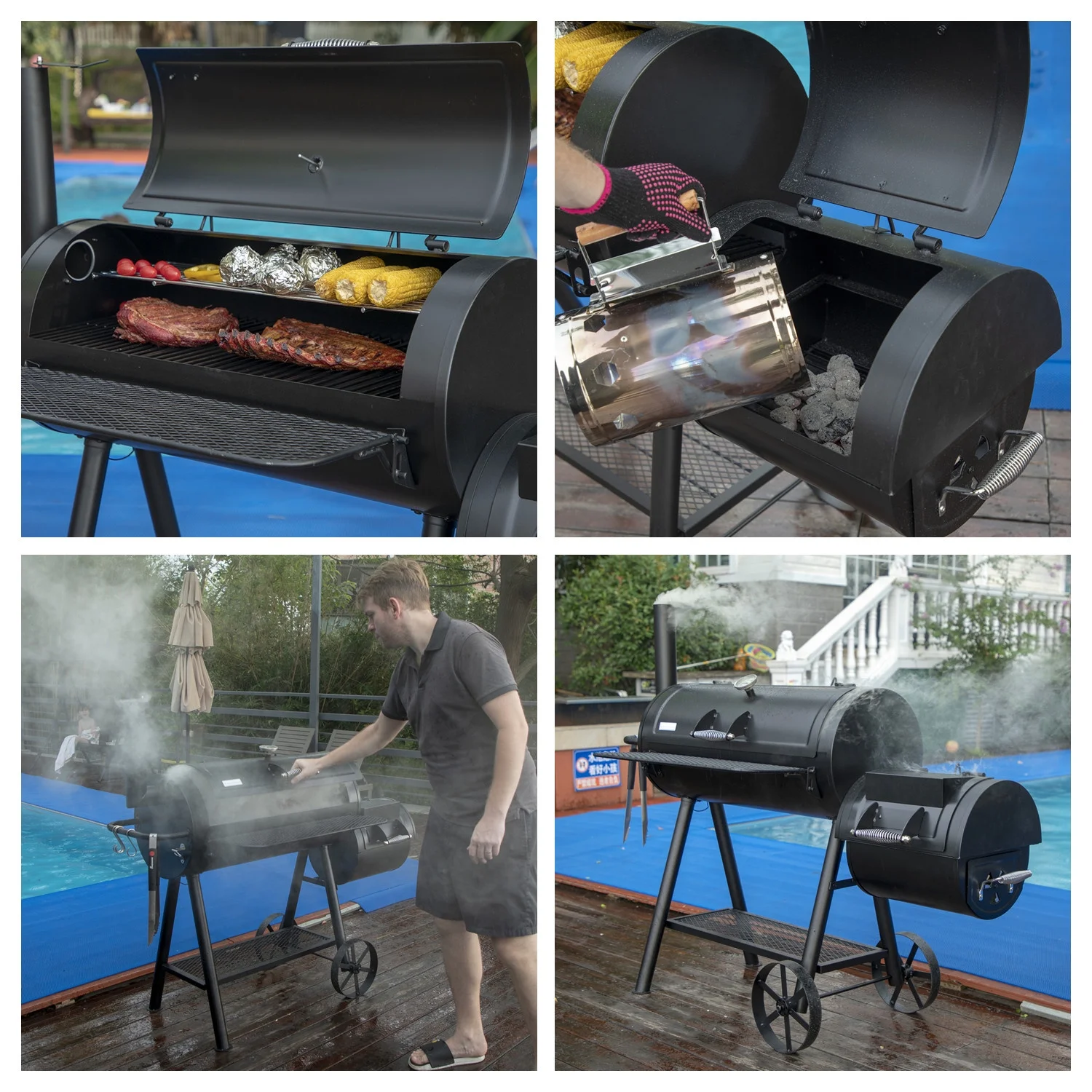 Summit Living 28 Charcoal Grill with Offset Smoker Black