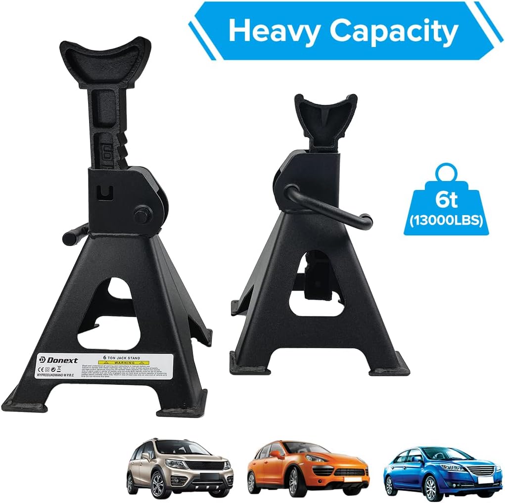 Donext Jack Stand 6 Ton Capacity Steel, Self-Locking Lifting Design Heavy Duty Jack Stands for Auto Vehicle Truck SUV, 1 Pair, Black