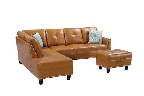 Devion Furniture Regis 4-in-1 Convertible L Shaped Couch with Pull Out Bed and Storage, Sectional Sleeper Sofa with Reversible Chaise for Living Room