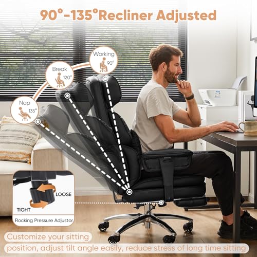 Sweetcrispy Executive Home Office Desk Chair Ergonomic Big Tall High Back with Footrest & Lumbar Support