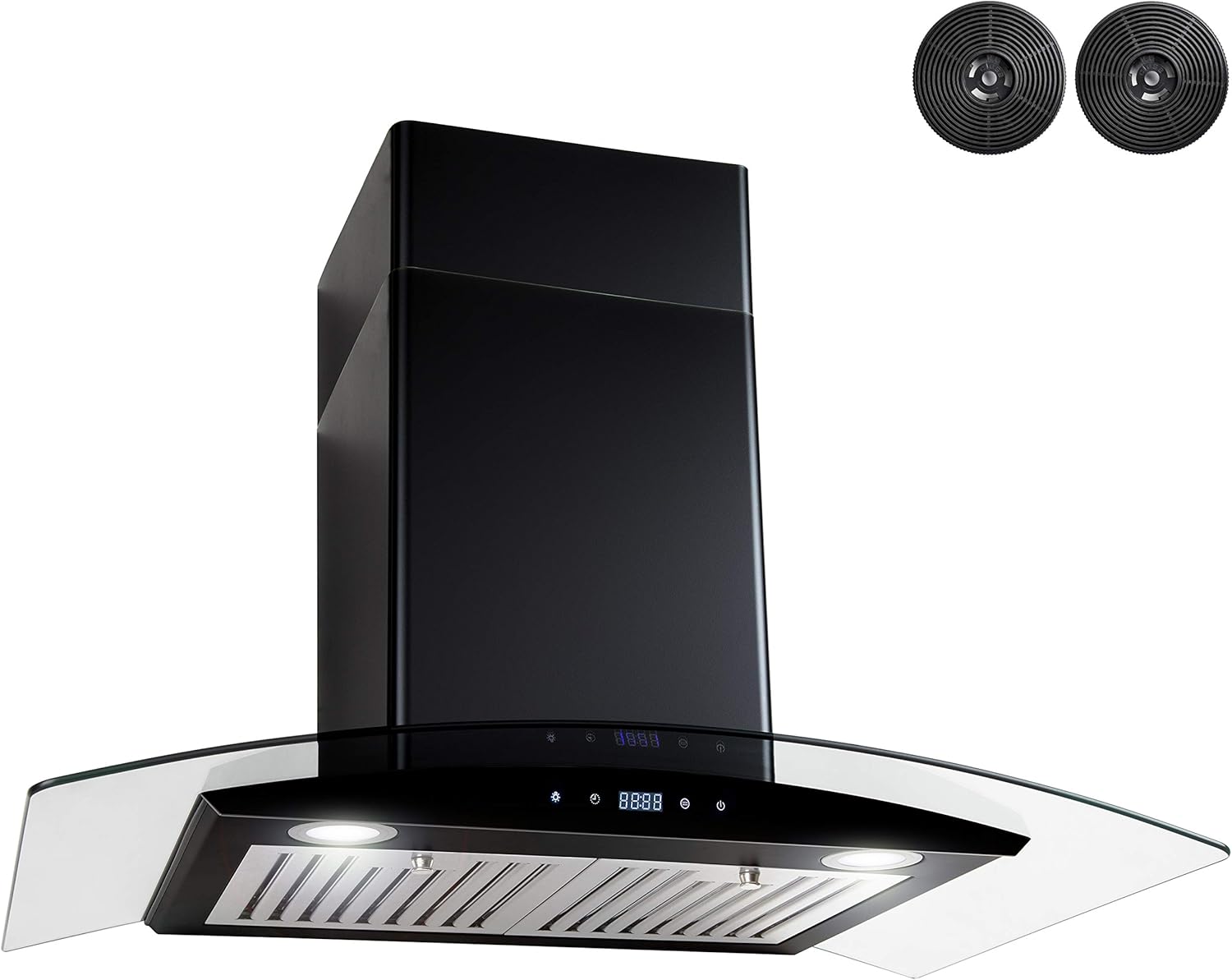 AKDY 217 CFM Convertible Wall Mount Range Hood with Tempered Glass and Carbon Filters in Black Painted Stainless Steel (30 in)