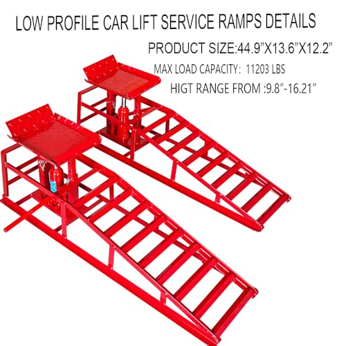 2PCS Hydraulic Car and Truck Service Ramps,11023 Lbs (5 Tons) Capacity, Portable Lifts Ramps for Oil Changes, Adjustable Lift Height 9.8" to 16.21"