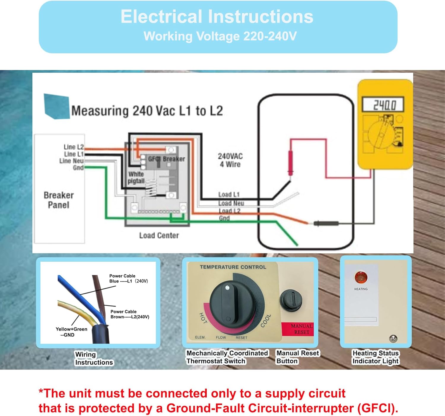Pool Heater-3KW 220V Upgrade Thermostat Electric Swimming Pool Heater,Digital Touch Display Energy Efficient Pool Water Heater for Spas