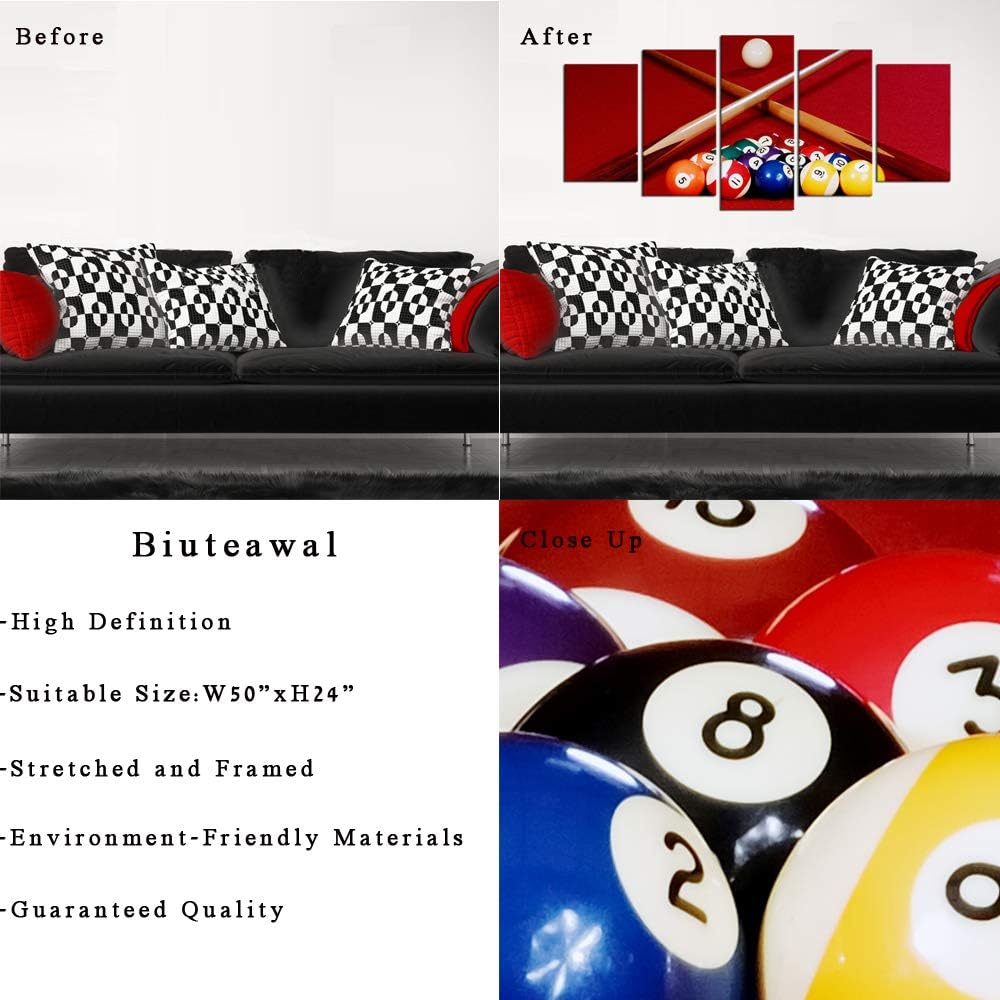 Biuteawal Playing Pool Table Billiard Balls Picture Canvas Wall Art Sport Giclee Prints Snooker Photo Painting for Home Game Room Club Bar Wall