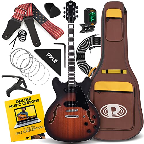 Pyle, Semi Hollow Electric Guitar ,Electric Guitar Kit ,Jazz Style, 6 String w/ Gig Bag and Accessories, Full Size - 41.8