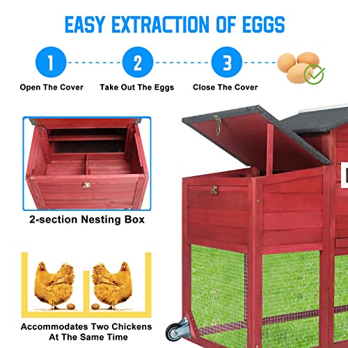 Chicken Coop and Run, Two Story Rabbit Hutch Indoor Outdoor, Wooden Hen House with Nesting Box Rabbit Cage, Ramp, Deep No Leak Pull Out Tray