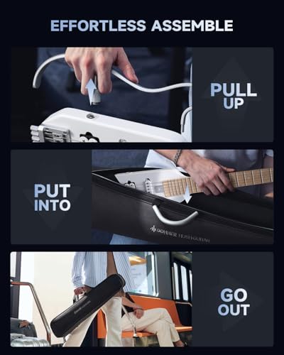 Donner HUSH-X Electric Guitar Kit - Featherlight Travel Guitar with Easy Assemble Stands, Great for Travel and Practice, Mahogany Solid Body, Gig Bag