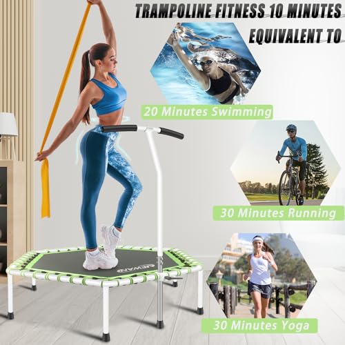 48'' Fitness Trampoline with Adjustable Handle Bar, Silent Trampoline Bungee Rebounder Jumping Cardio Trainer Workout for Adults - Max Limit 330 lbs