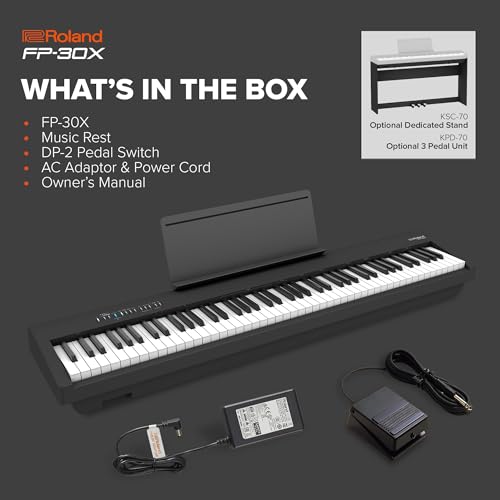 Roland FP-30X Digital Piano with Built-in Powerful Amplifier and Stereo Speakers. Rich Tone Authentic Ivory 88-Note PHA-4 Keyboard for unrivalled