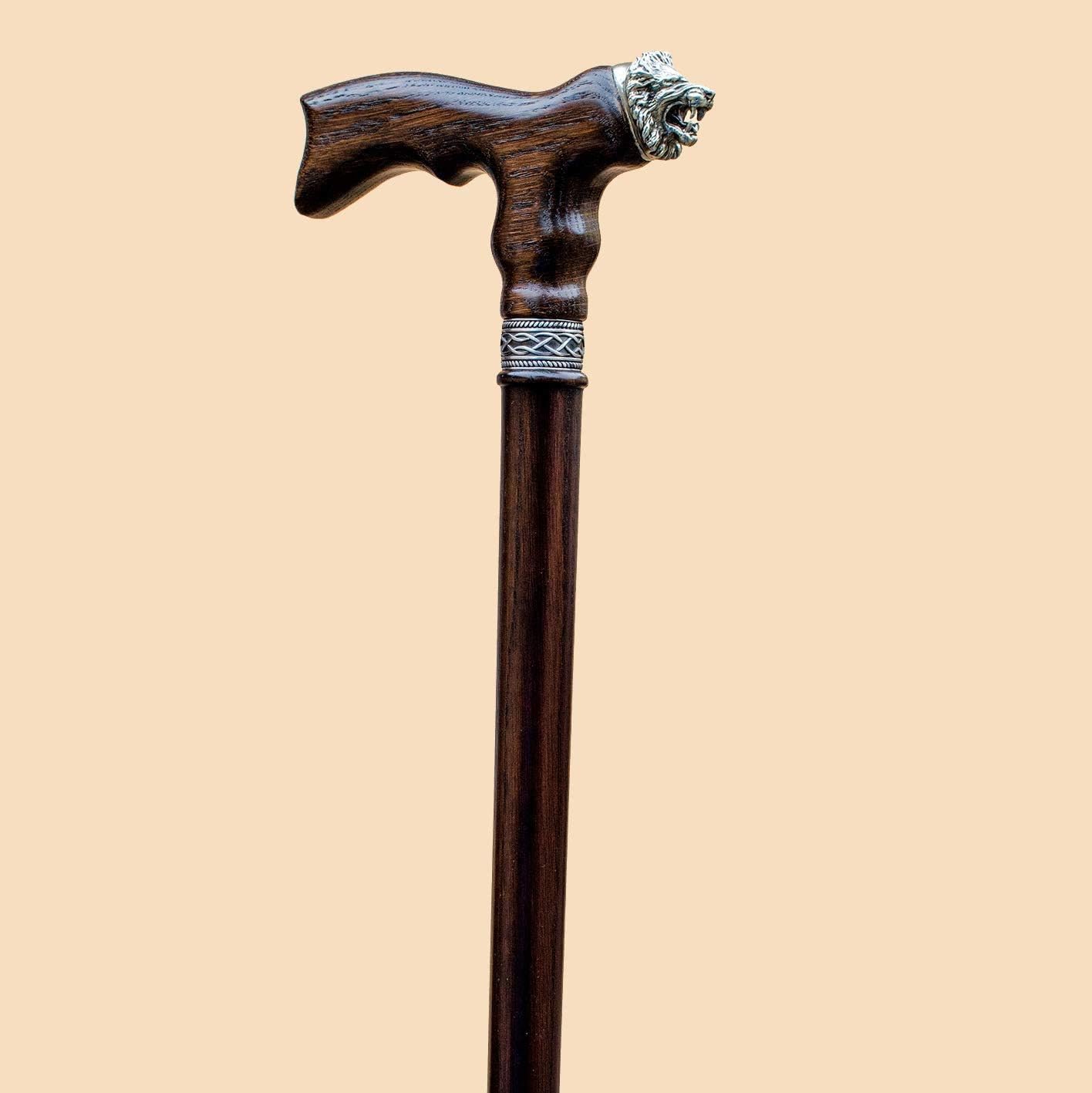 Unique Wooden Walking Cane for Men - Lion - Carved Wood Canes Unusual Walking Stick