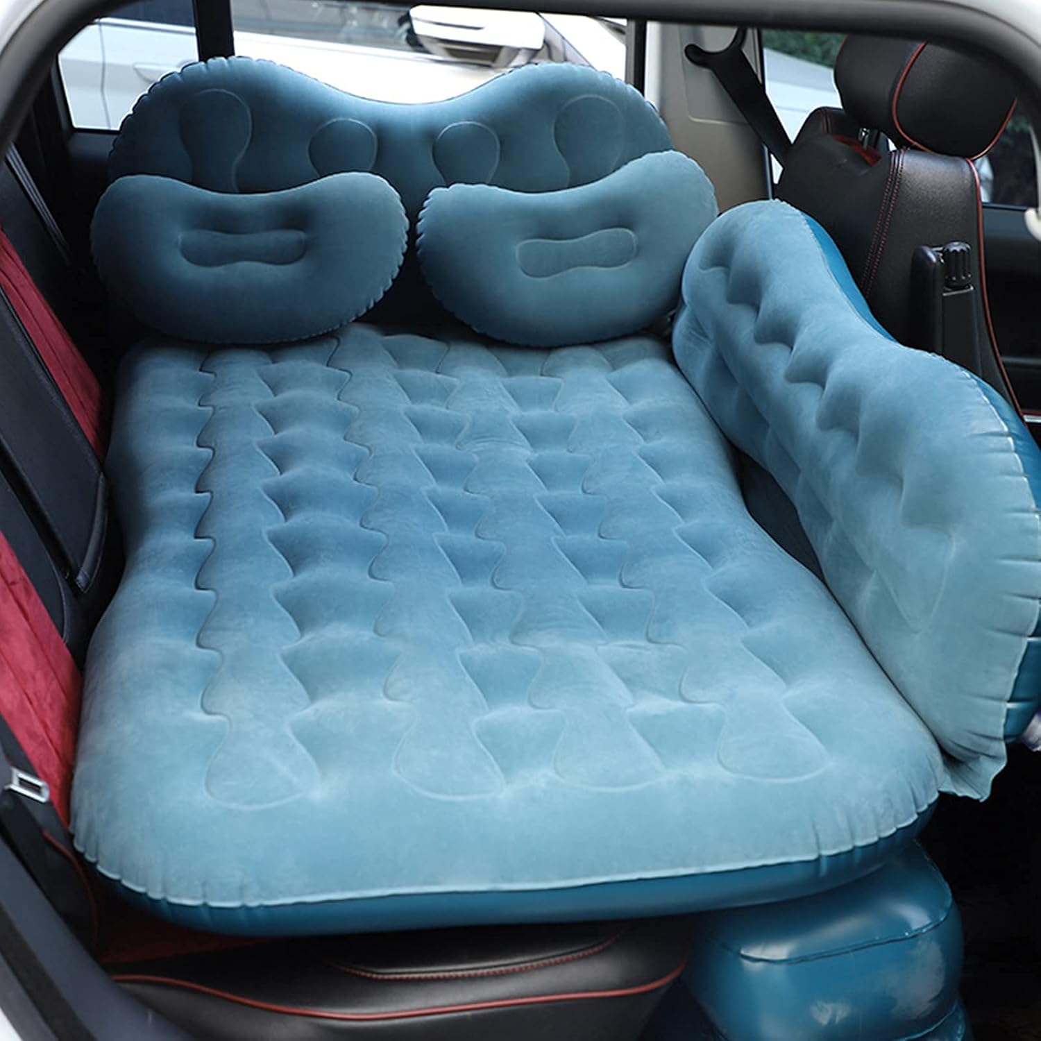Inflatable Car Air Mattress with Pump, Pillows, Portable SUV Travel Bed for Back Seat, Universal Thickened Flocking Sleeping Pad for Truck, RV