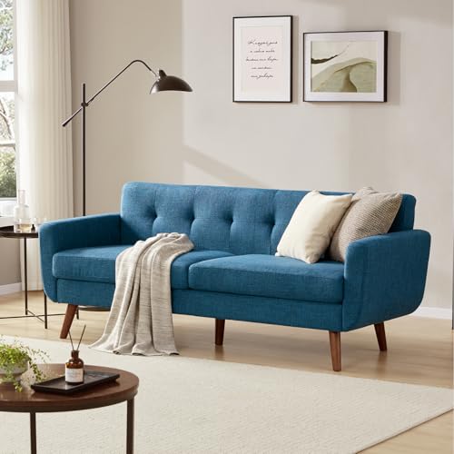 Tbfit L Shaped Couch Sofa, 80" W Mid-Century Modern Sectional Couches, 3 Seater Sofas with Wide Chaise Lounge & Two Pillows