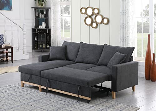 Ball & Cast Convertible Sofa Bed with Reversible Storage Chaise,Linen Sleeper Sofa Couch L Shaped Pull Out Couch Bed