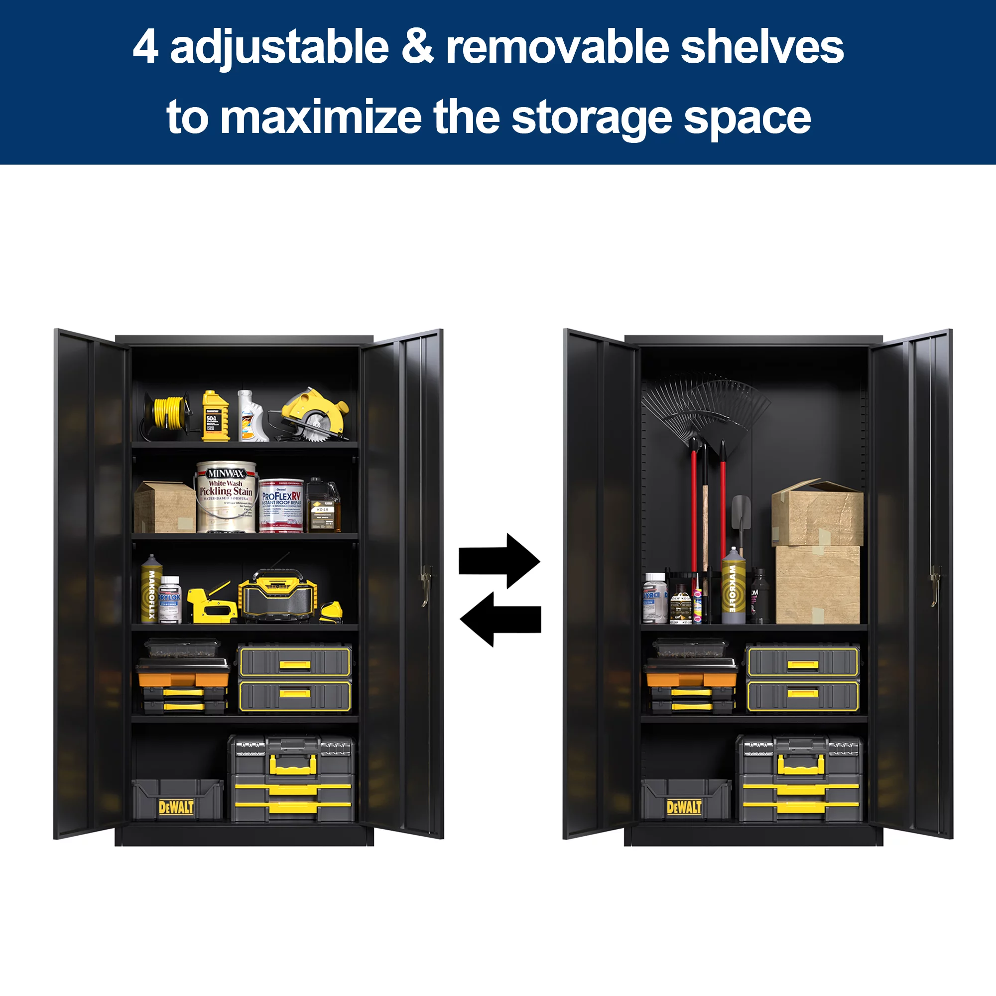 GAEANET 71 inches Tall Metal Storage Cabinet, Locking Steel Storage Cabinet for Office and Garage