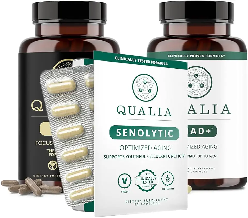 Bundle Qualia Mind Nootropics, Qualia Senolytic & Qualia NAD+ Top Brain Supplement Capsule for Memory, Focus, & Concentration