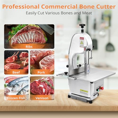 Electric Bone Saw Machine, 750W Meat Saw for Butchering, 0.39～6.7 Inches Cutting Thickness with 6 Saw Blades