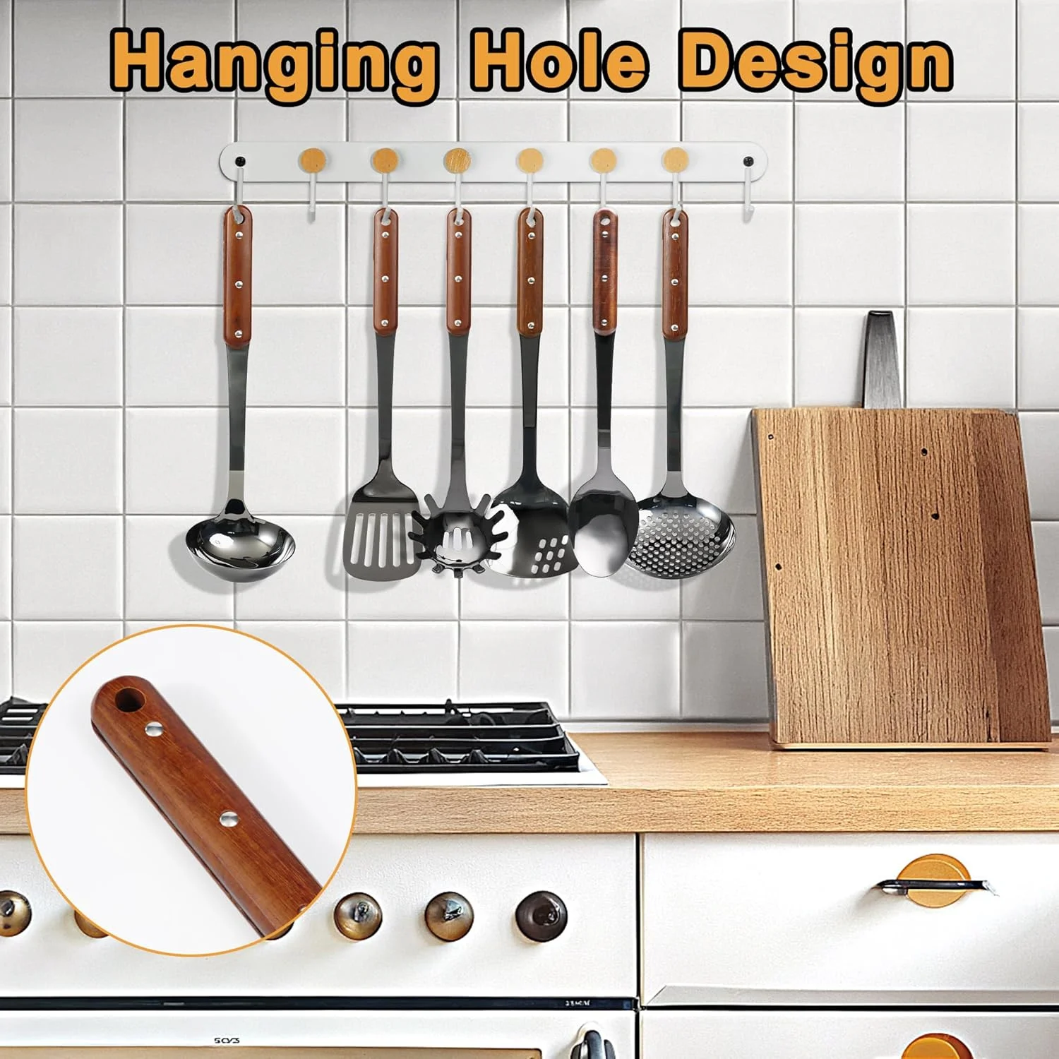 Stainless Steel Cooking Utensils Set, Mirror Polished 6 Pieces Kitchen Utensils Set, Kitchen Tools Set With Wooden Handle Non-Stick Heat Resistant
