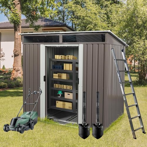 6FT x 5FT Storage Shed with Lockable Door, Outdoor Storage Shed with Transparent Board