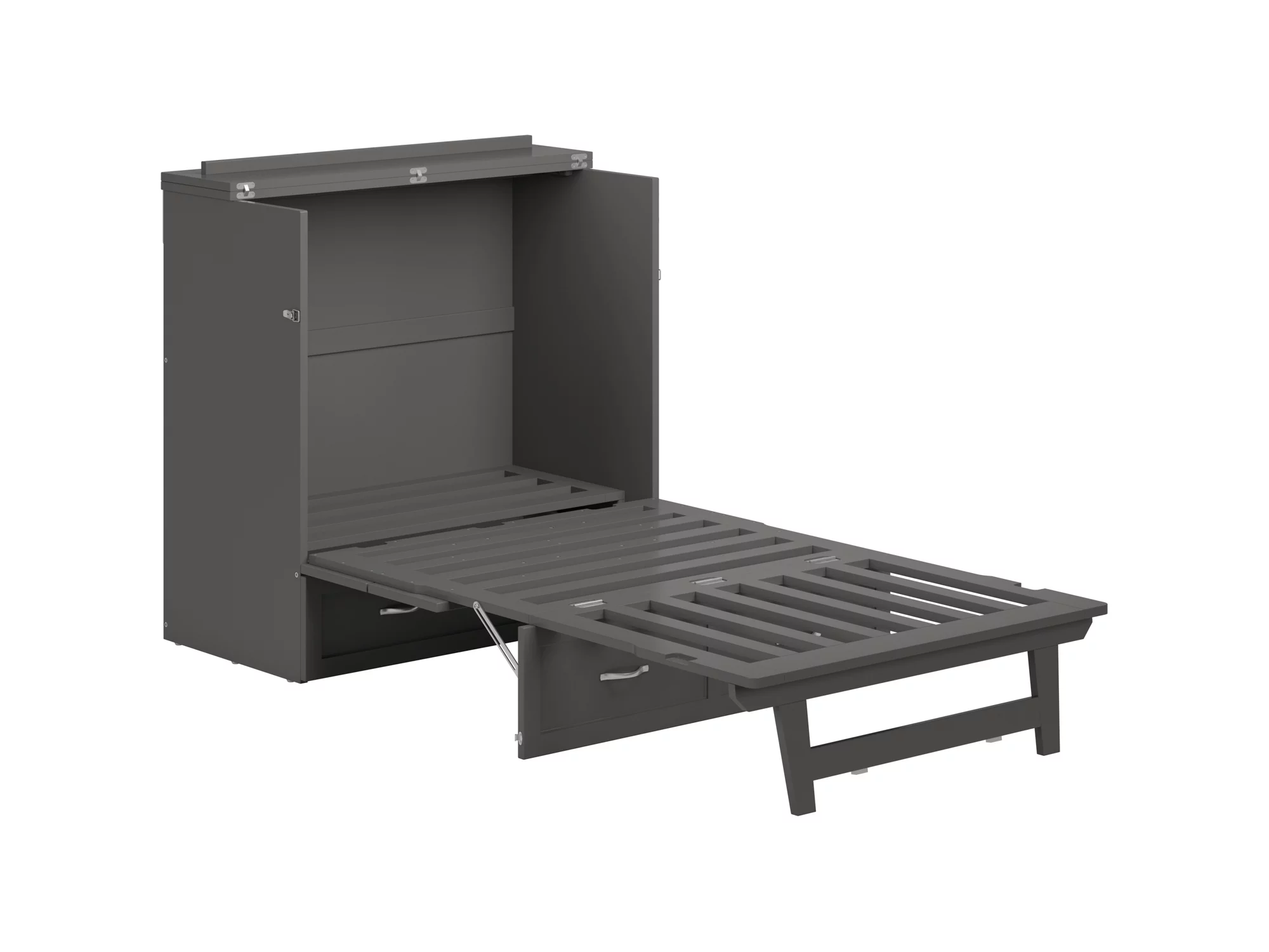 AFI Northfield Twin XL Solid Wood Murphy Bed Chest with Mattress, Drawer & Charger, Grey