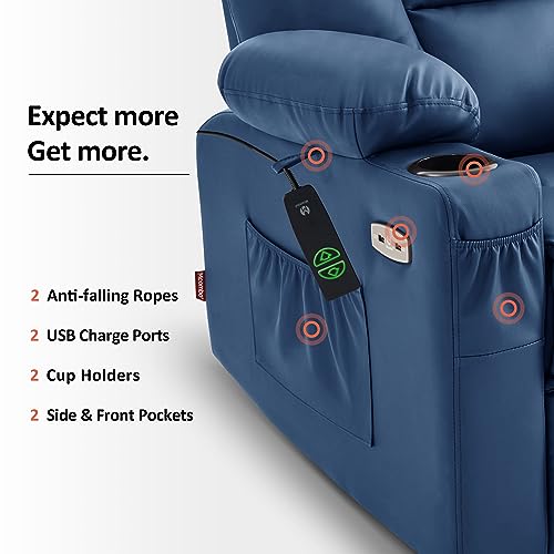 MCombo Small Power Lift Recliner Chair with Massage and Heat for Petite People, Cup Holders, USB Ports, Side Pockets, Faux Leather 7569 (Small