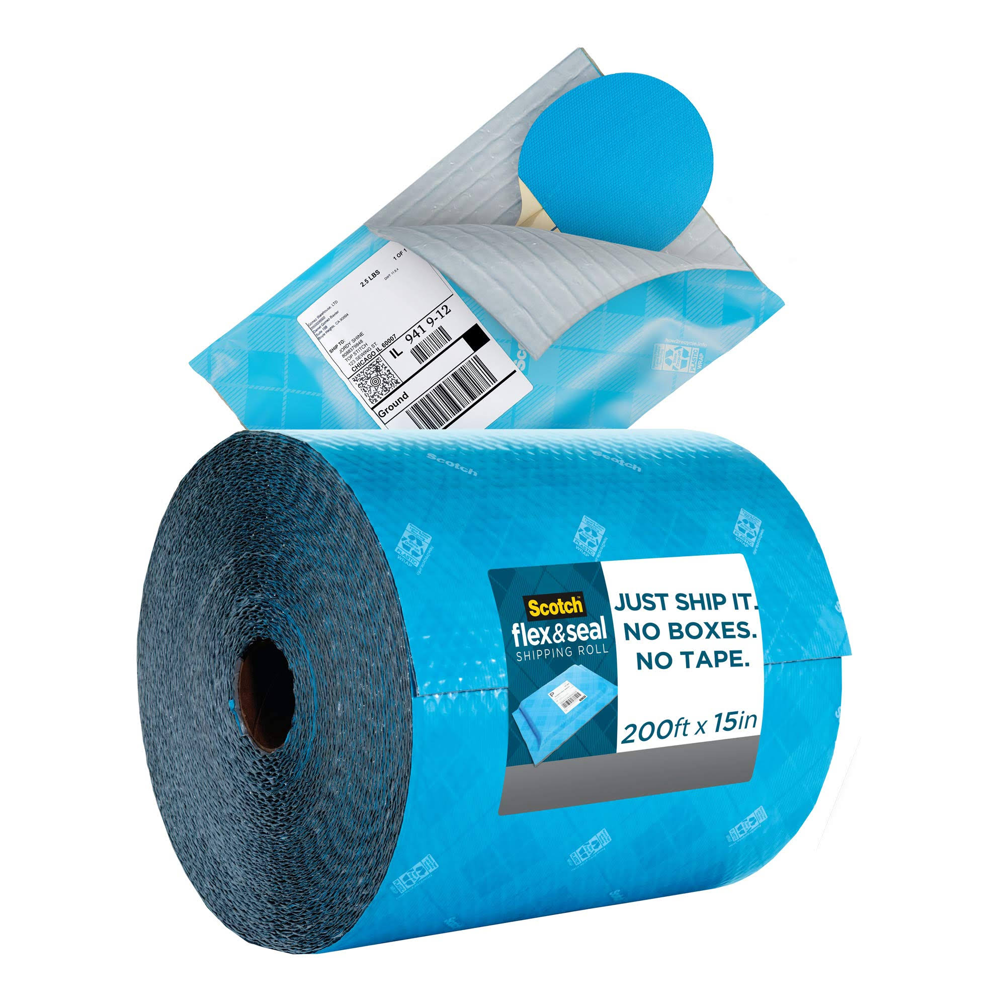 Scotch Flex and Seal Shipping Roll, 15x22 x 200 ft, Blue/Gray